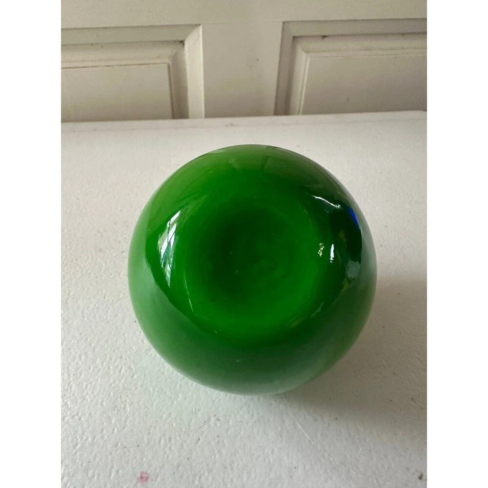 Handblown Murano Style MCM Green Apple Art Glass Paperweight Shelf Sitter